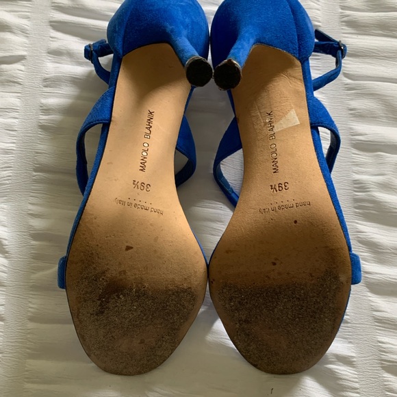 Manolo Blahnik Bombita Blue Suede Women's Shoes - Picture 4 of 4